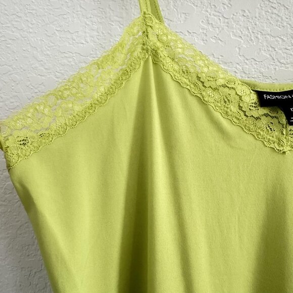 Fashion Bug Tank Top Cami Womens 1X Lace Trim Adjustable Straps Chartreuse Y2K - Picture 2 of 11
